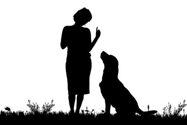 köpekli bir kadın silüeti.