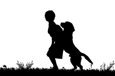 köpekli bir kadın silüeti.