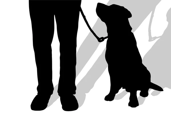 Silueta de un hombre con un perro. — Vector de stock