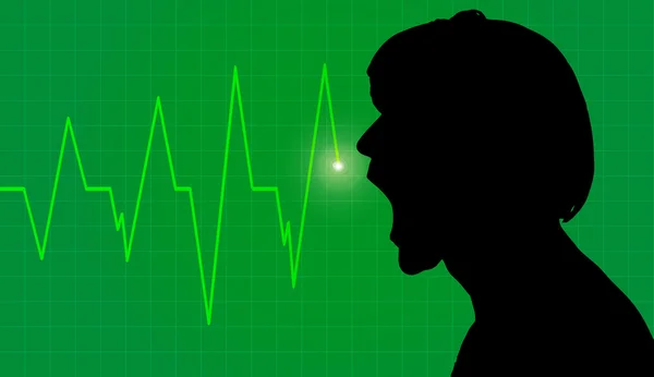 Silueta persona con cardiograma — Vector de stock