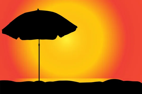 Parasoll på stranden vid solnedgången. — Stock vektor