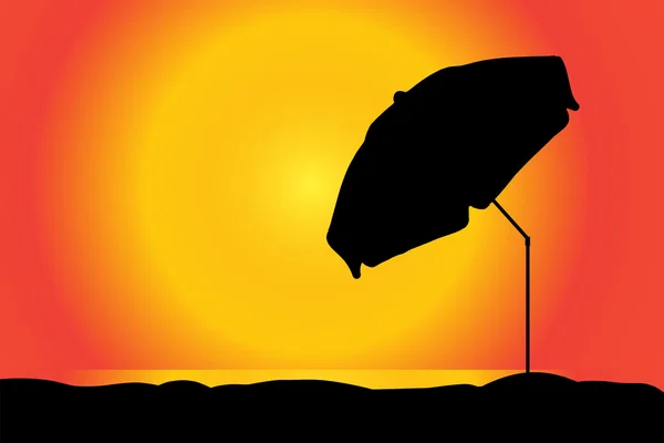 Parasol op het strand bij zonsondergang. — Stockvector