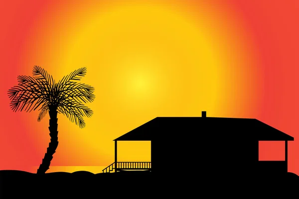 Maison sur la plage au coucher du soleil . — Image vectorielle