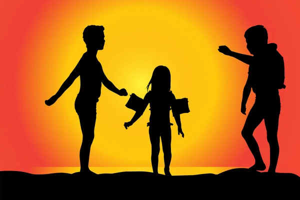 Silhouette von Kindern am Strand — Stockvektor