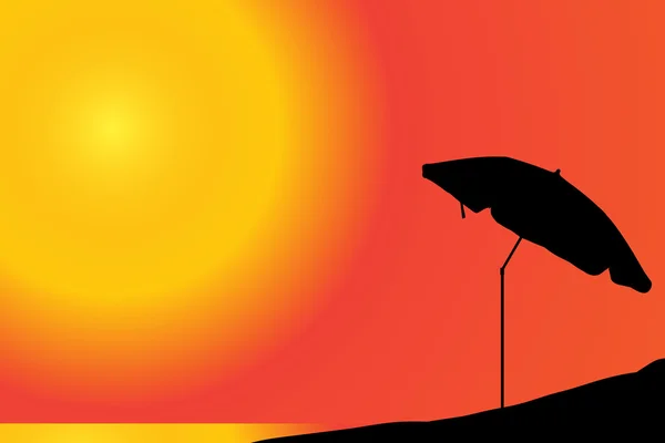 Ομπρέλα στην παραλία στο ηλιοβασίλεμα. — Διανυσματικό Αρχείο