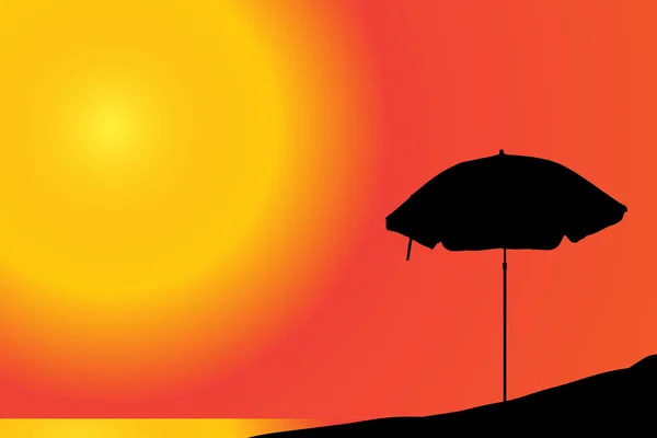 Parasol op het strand bij zonsondergang. — Stockvector