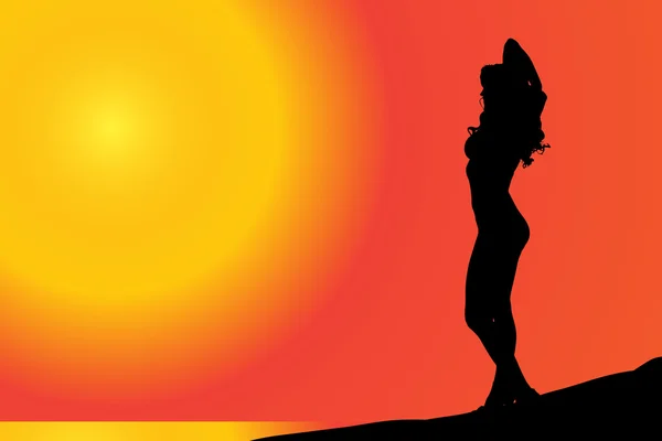Silhouet van een vrouw die is zonnebaden — Stockvector
