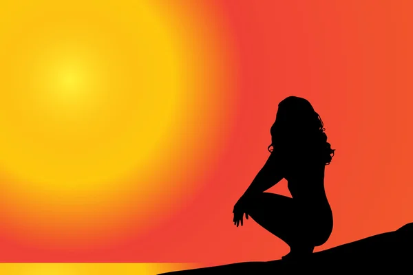 Silueta de una mujer tomando el sol — Vector de stock