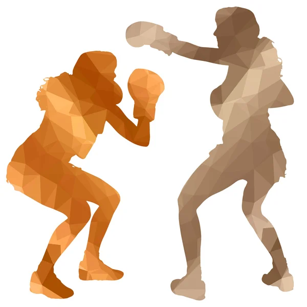 Low poly boxing women — Stock Vector