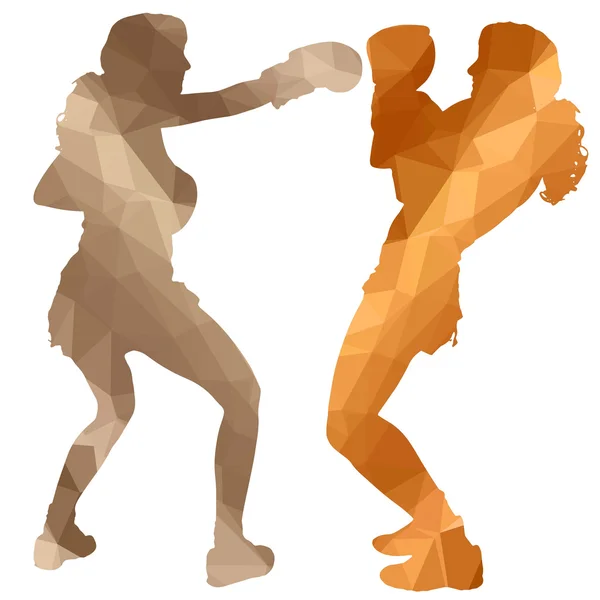 Low poly boxing women — Stock Vector