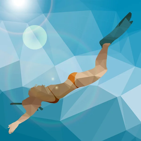 Low poly diver woman — Stock Vector