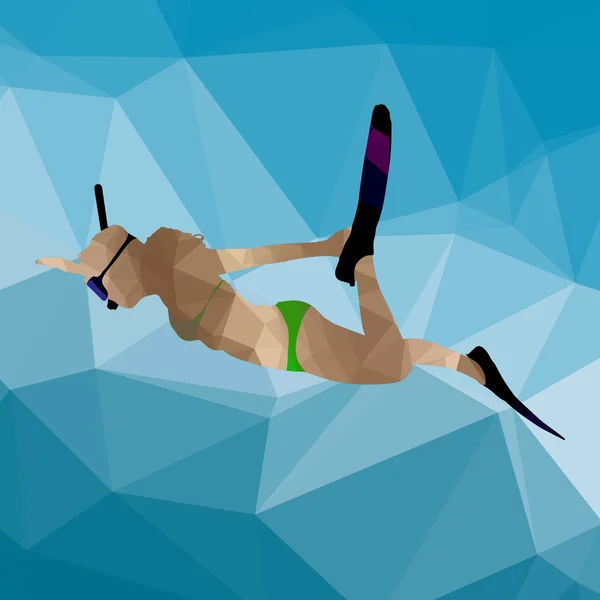 Faible poly plongeur femme — Image vectorielle