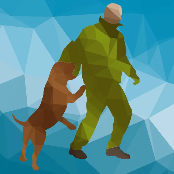低ポリゴン シルエット犬の訓練 — ストックベクタ