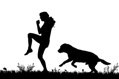 köpekli bir kadın silüeti.