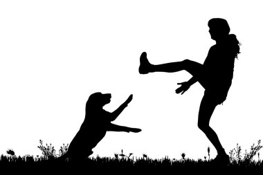 köpekli bir kadın silüeti.