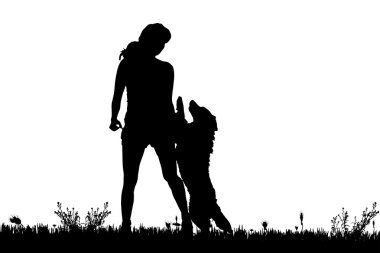 köpekli bir kadın silüeti.