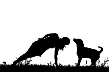 köpekli bir kadın silüeti.