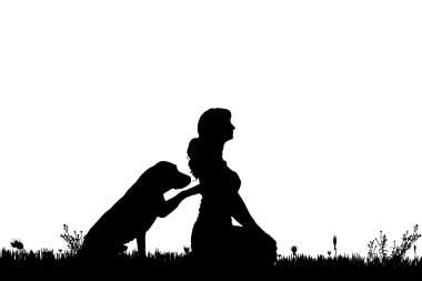 köpekli bir kadın silüeti.