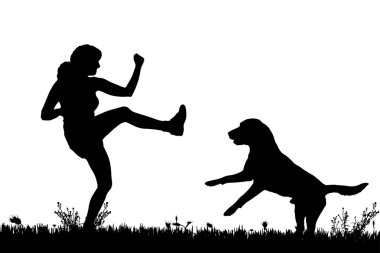 köpekli bir kadın silüeti.