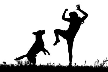 köpekli bir kadın silüeti.