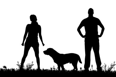 Bir köpek ile bir çift silüeti.