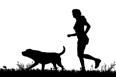 köpekli bir kadın silüeti.