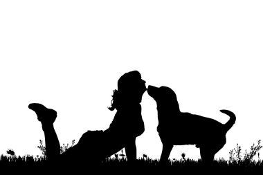 köpekli bir kadın silüeti.