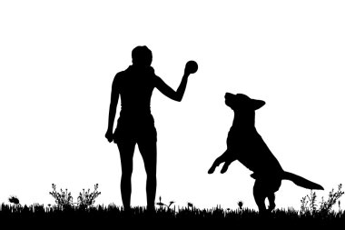 köpekli bir kadın silüeti.