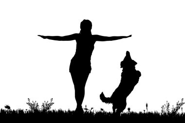 köpekli bir kadın silüeti.