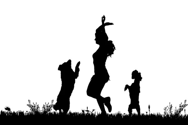 Silhouette einer Frau mit Hund — Stockvektor