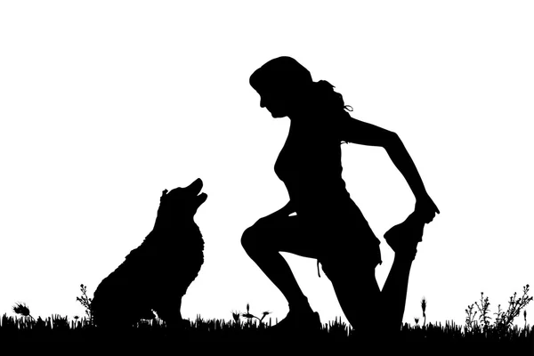 Silhouette of a woman with a dog. — Stock Vector