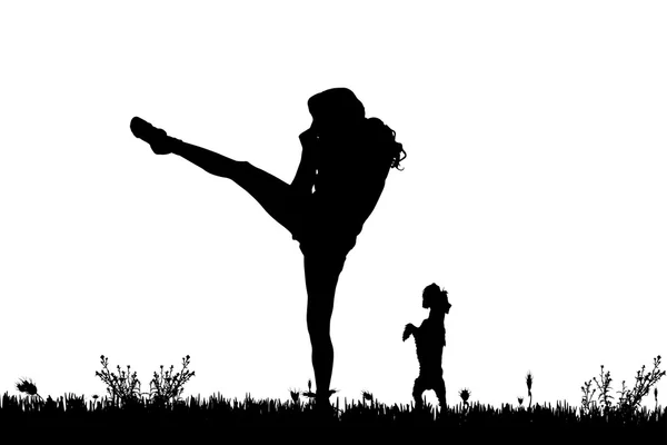 Silhouet van een vrouw met een hond. — Stockvector