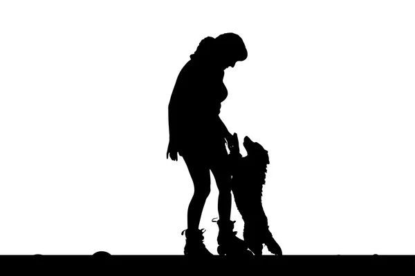 Mulher em patins com seu cão . — Vetor de Stock