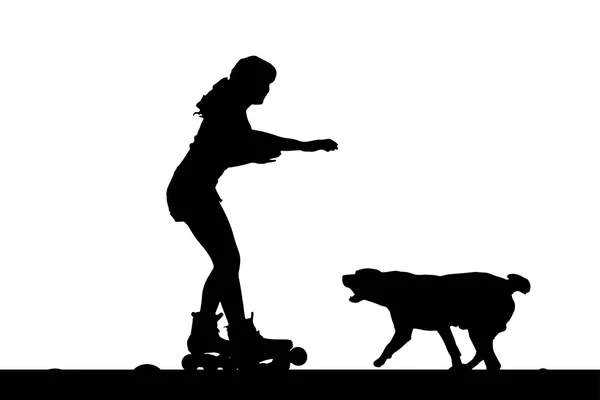 Woman on rollerblades with his dog. — Stock Vector