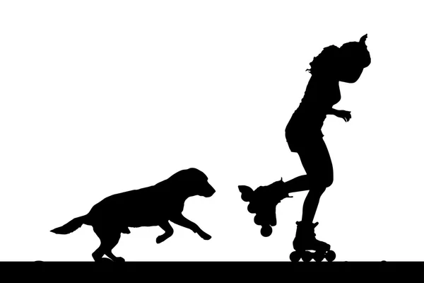 Vrouw op rollerblades met zijn hond. — Stockvector