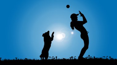 köpekli bir kadın silüeti.