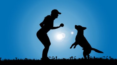 köpekli bir kadın silüeti.