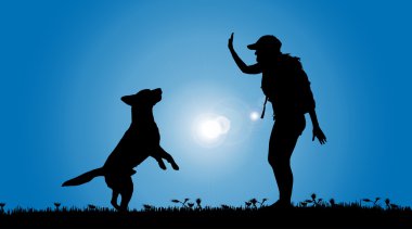 köpekli bir kadın silüeti.