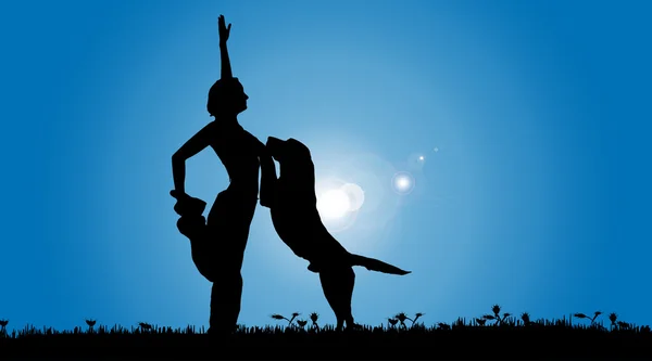 Silhouette d'une femme avec un chien . — Image vectorielle