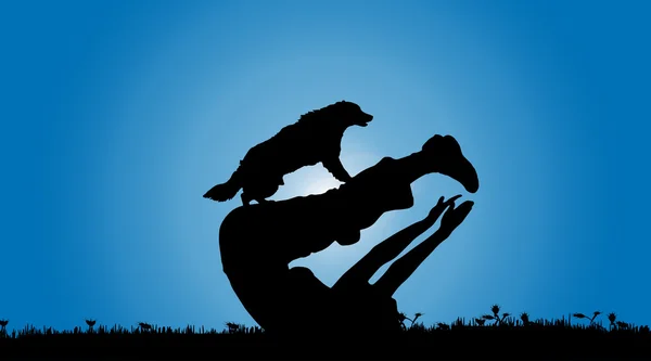 Silhouet van een vrouw met een hond. — Stockvector