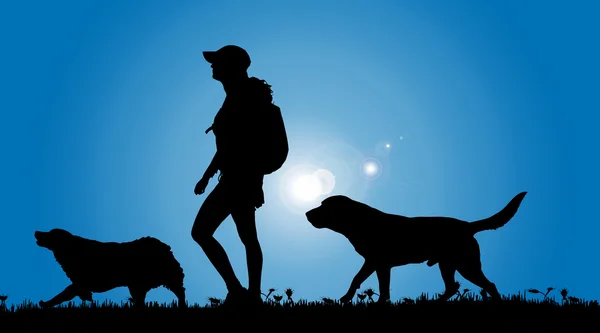 Silhouet van een vrouw met honden. — Stockvector