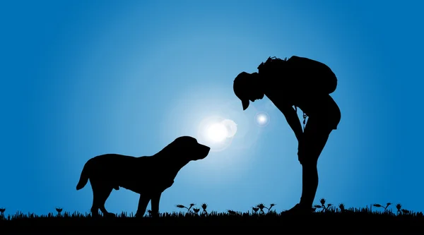 Silhouet van een vrouw met een hond. — Stockvector