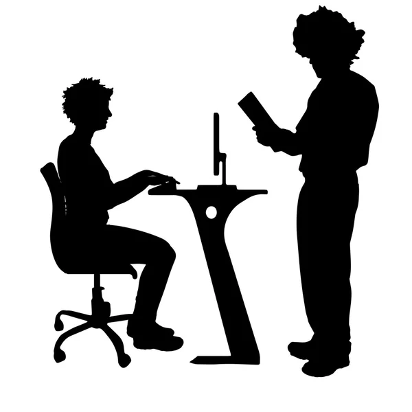 Silhouette de couple au bureau — Image vectorielle