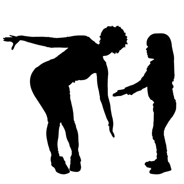 Silhouette di madre e figlia — Vettoriale Stock