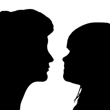 Anne ve kızı silüeti.