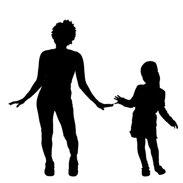 Silhouet van moeder en dochter — Stockvector