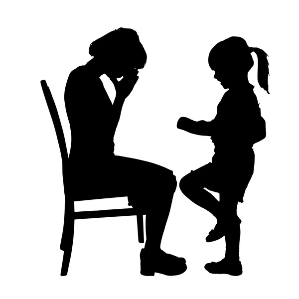 Silhouette di madre e figlia — Vettoriale Stock
