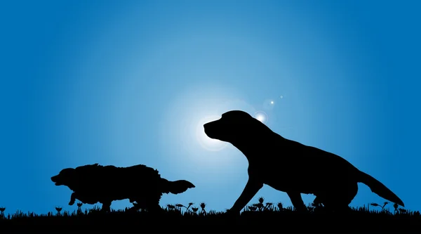 Silhouette de deux chiens — Image vectorielle