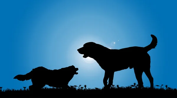 Silhouette de deux chiens — Image vectorielle