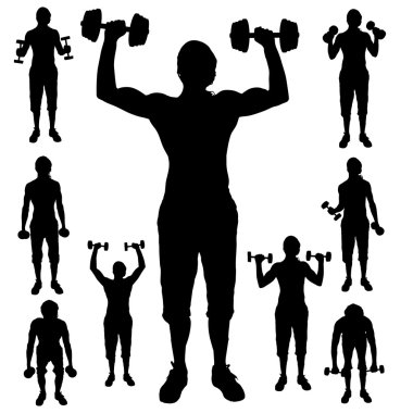 siluet spor adamın dumbbells ile